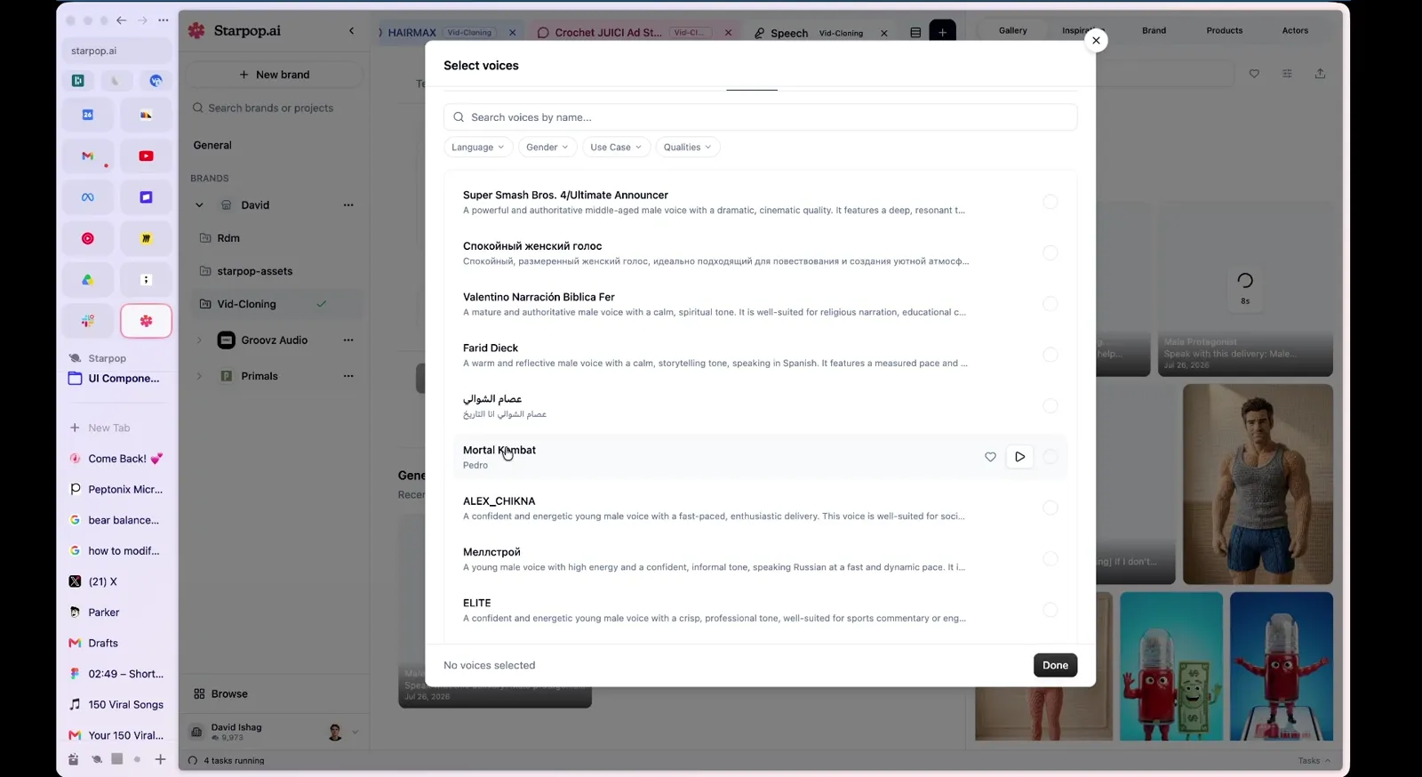 Choosing a voice from ElevenLabs, Cartesia, Hume and Fish Audio in one place