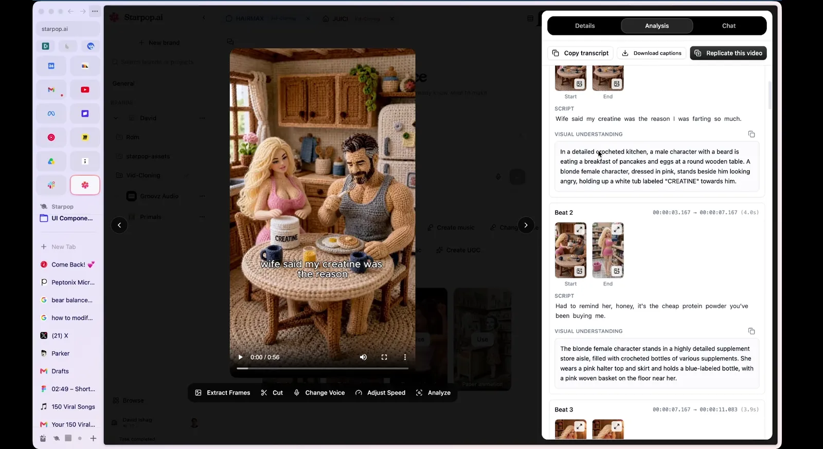The AI video breakdown: visual understanding, beats, and the full script pulled out of a competitor ad