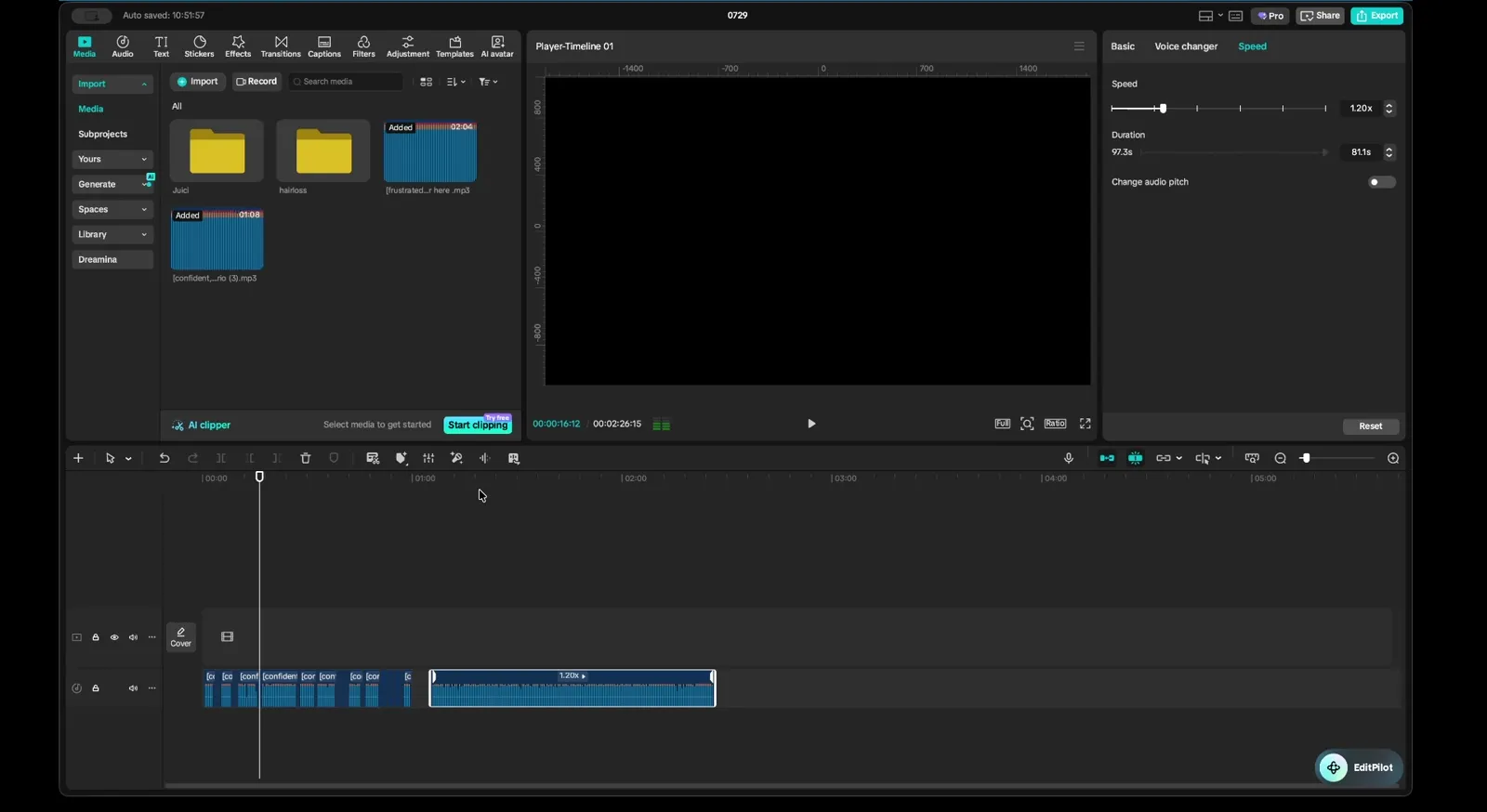 Cutting the dead air out of an AI-generated voiceover in the editor